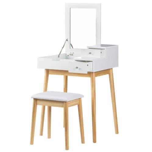 ModernHome Kozmetický toaletný stolík so sklopným zrkadlom biela